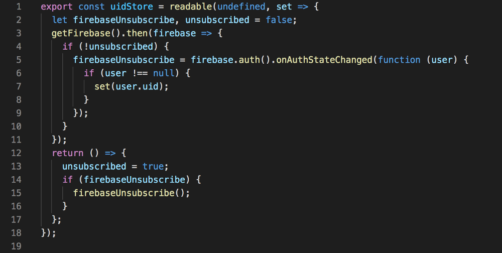 The uidStore, getting its value from the Firebase SDK